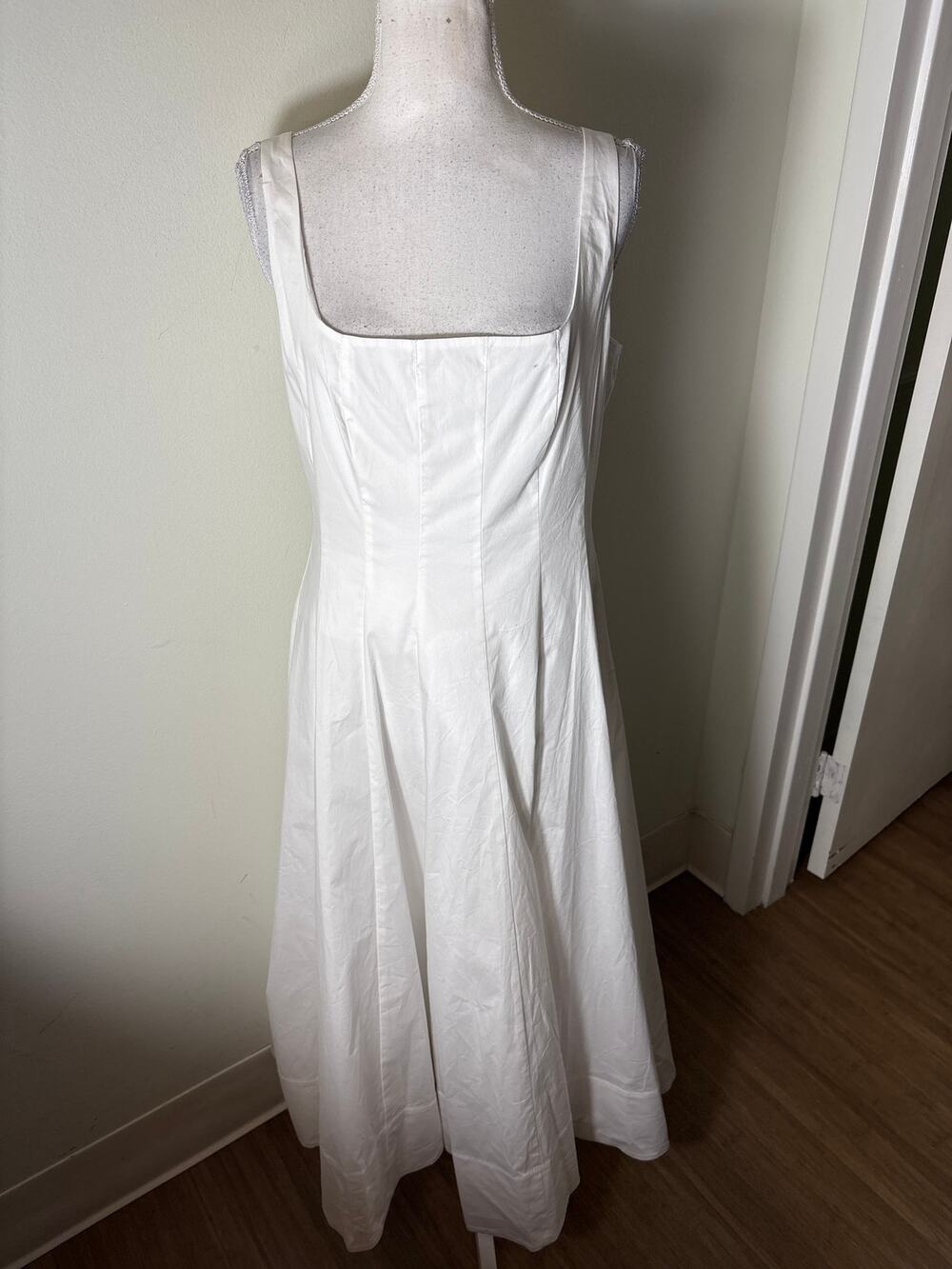 Staud White Cotton Sleeveless A-Line Midi Dress Sz 10
